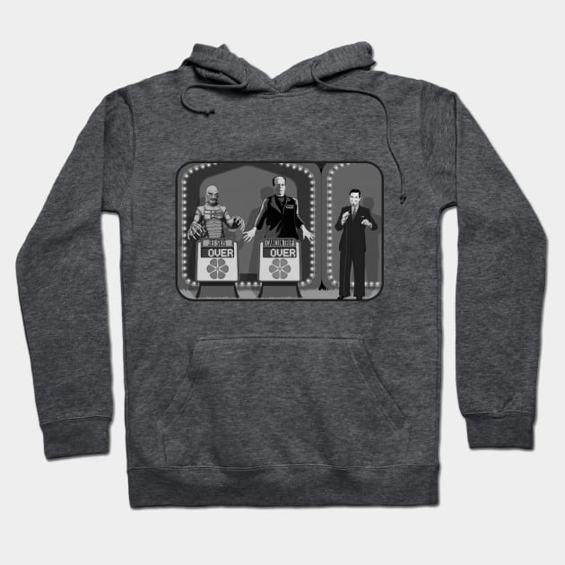 Double Over (B&W) (Universal Monsters/Price is Right) Hoodie by PlaidDesign